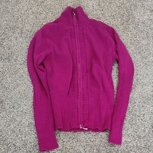 Boston Proper Magenta Zip-Up Knit Cardigan